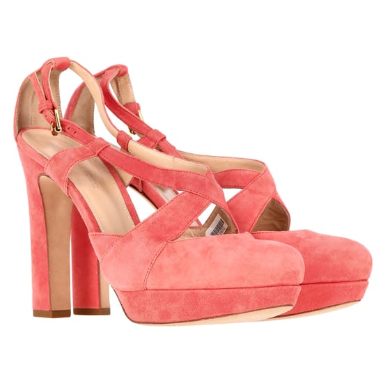 Jil Sander Cross Strap Chunky Heel Platform Pumps in Coral Suede - Image 4