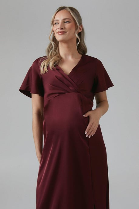 Maternity Wrap Top Satin Bridesmaids Maxi Dress