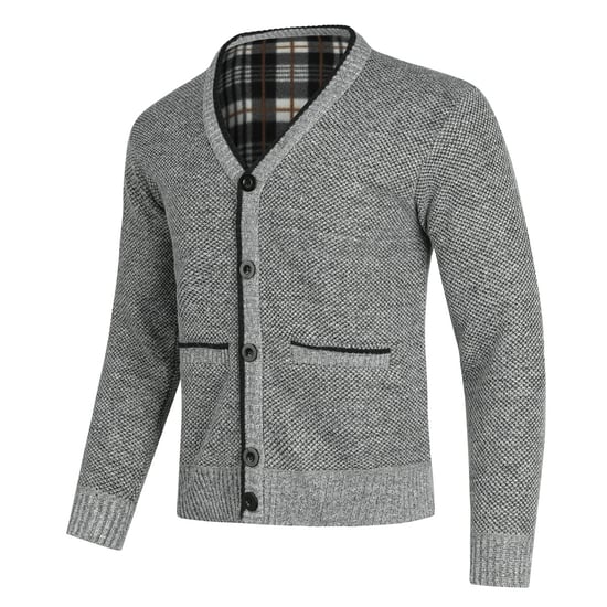 Men's Cardigan with Two Pocket Button Stand-Up Collar Cardigan for Winter Light Grey
