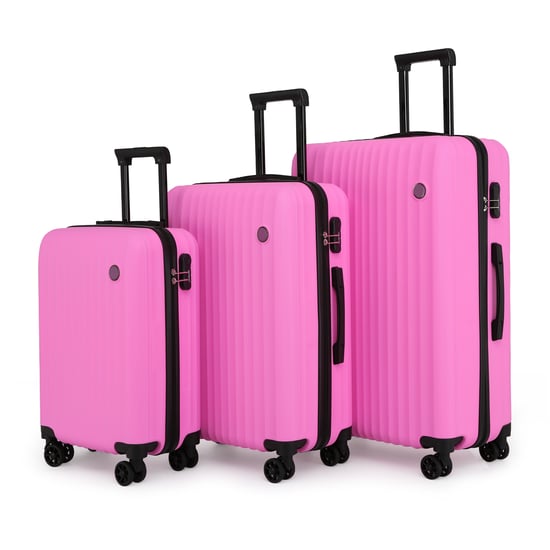 Hard Shell ABS Pink Suitcase Set 8 Wheel Travel Case Holiday Bags