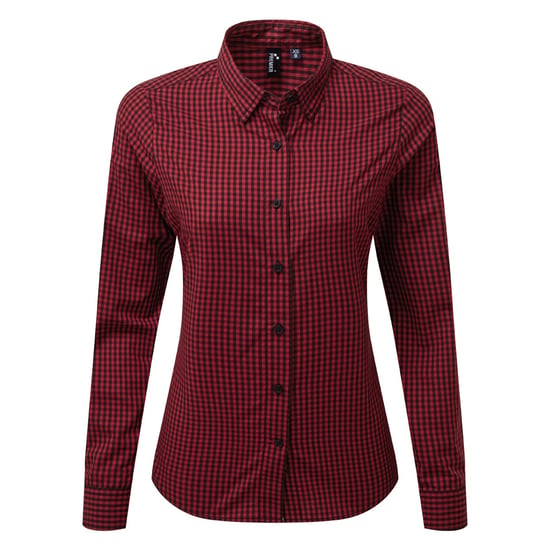 Premier Dames/dames Maxton Check Shirt met lange mouwen (Zwart/Rood) - Image 1