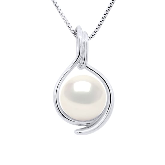 Pendant Both SIDES White Gold - Real Cultured Freshwater Pearl Round 8-9 mm