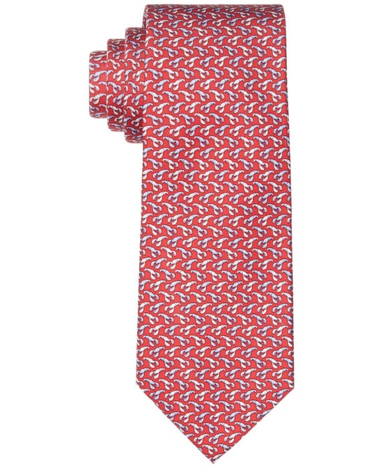 Tommy Hilfiger Men's Neck Tie Red Lobster Skinny Slim Silk