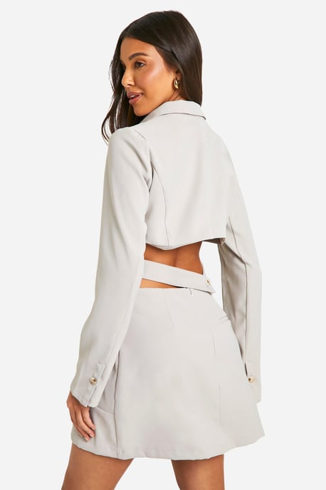 Woven Cut Out Waist Blazer Dress