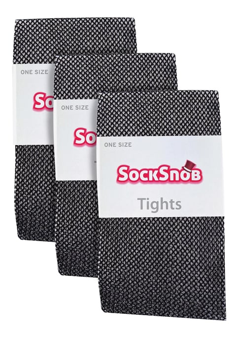 Sock Snob - Dames Fishnet Panty's 3 Paar | Stijlvolle Kousen voor Dansfeesten - Zwart Zilver - Image 2