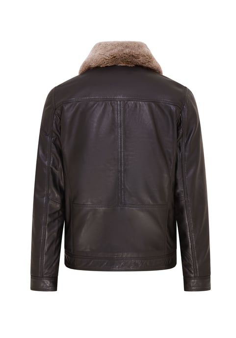 Mens Black Trucker Shirt Leather Jacket- Tornio