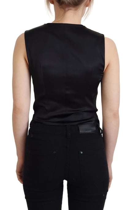 Dolce & Gabbana Dames Zwarte Brokaat Button-Down Mouwloze Vest Top - Image 3