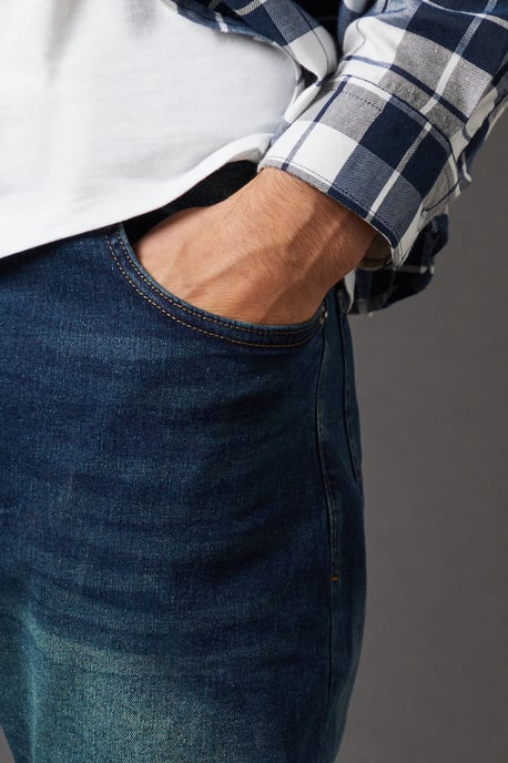 Dark Vintage Wash Stretch Straight Jeans