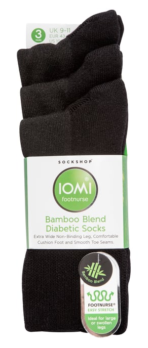 IOMI - Set van 3 extra brede bamboe diabetische sokken - Zwart - Image 2