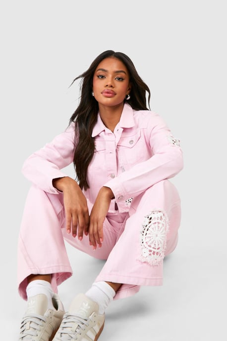 Crochet Mix Belted Wide Leg Jeans