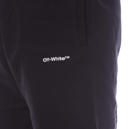 Men's Off White Wave Outline Diagonal Sweat Shorts in Black-White
