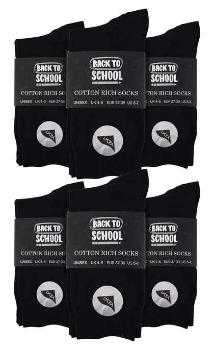 12 Paar Effen Schoolsokken Jongens & Meisjes Sok Snob - Zwart - Image 2
