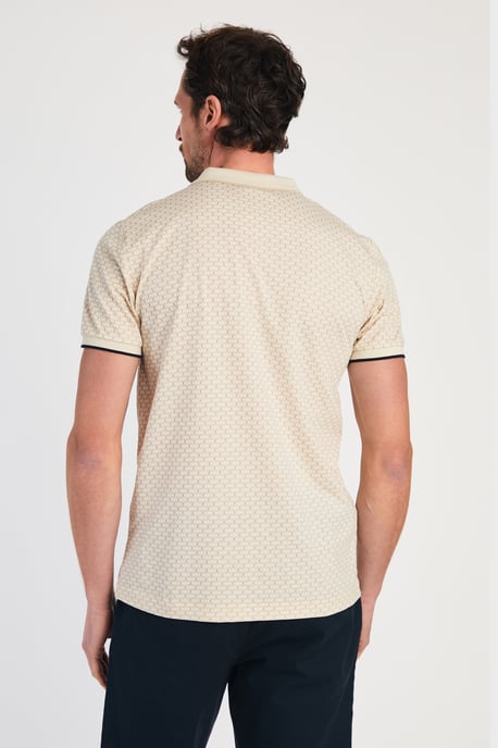 Beige Cotton Short Sleeve Button-Up Polo Shirt