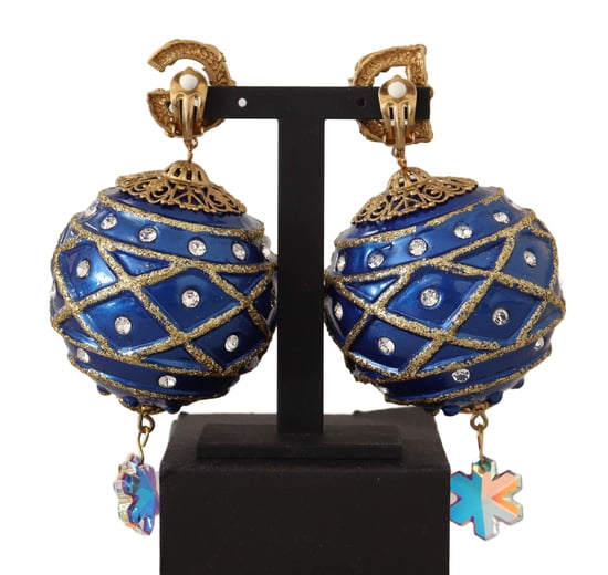 Dolce & Gabbana Gold Brass Blue Christmas Ball Crystal Clip op damesoorbellen - Image 3