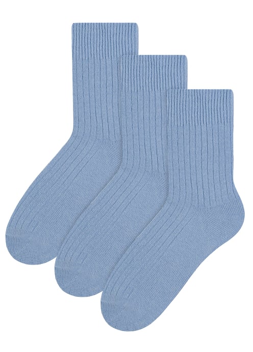 Steven - 3 Paar Multipack Dames Wol Gebreide Sokken | Warme Kousen Jurk Sokken - Blauw - Image 1