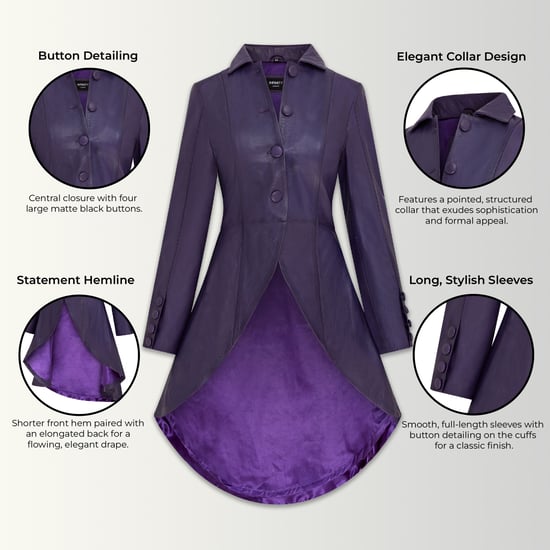 Womens Purple Gothic Full Length Victorian Leather Coat - Vantaa
