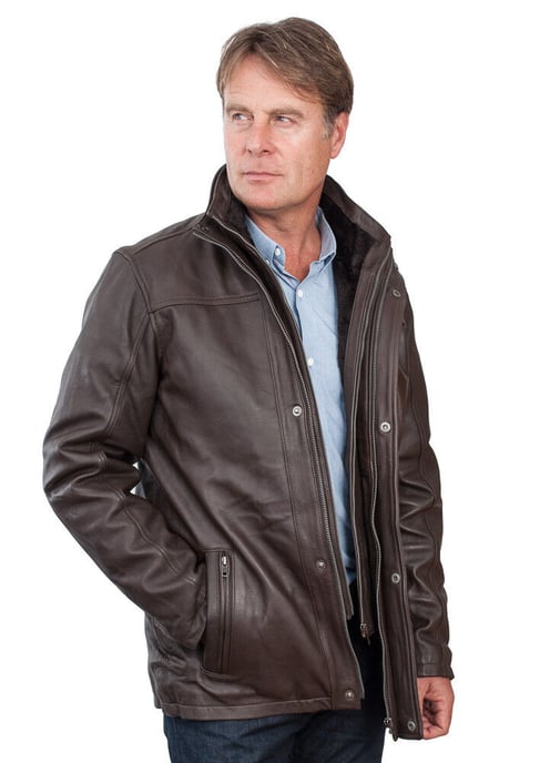 Warm Mid-Length Leather Biker Jacket