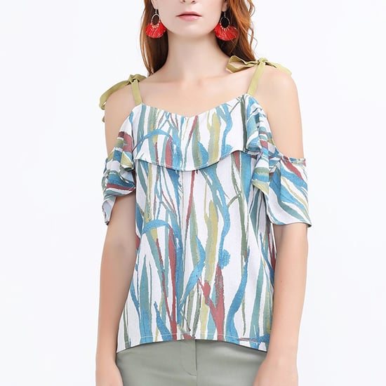 Top met tropische print en ruches op de schouders - Image 1