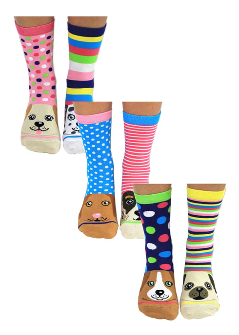 UNITED ODD SOCKS - 6 Pack Dames Puppy Dog Katoenen Pootjes Sokken - Poten - Image 1