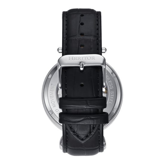 Heritor Automatic Lincoln Leather-Band Skeleton Watch with Moon Phase
