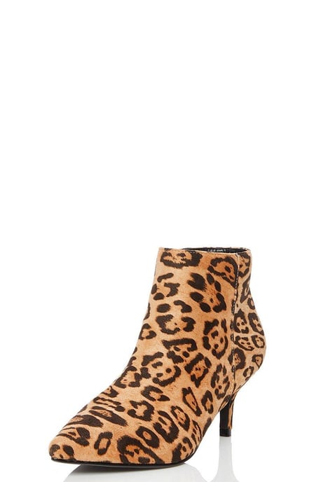 Leopard Print Point Toe Kitten Heel Ankle Boots