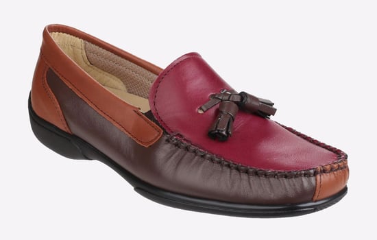 Cotswold Biddlestone Leren Dames Loafers In Kastanjebruin/Tan/Wijnrood - Image 2