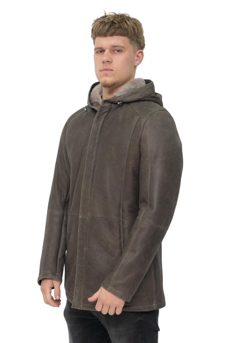 Men's sheepskin parka coat with hood - Alafaya