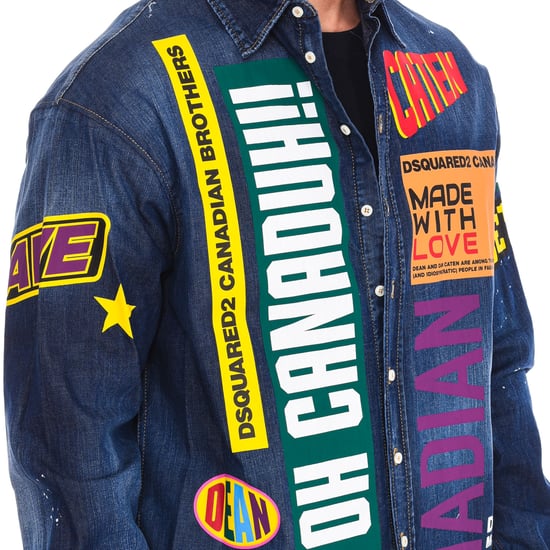 Men's long sleeve denim shirt with patches S74DM0505-S30341