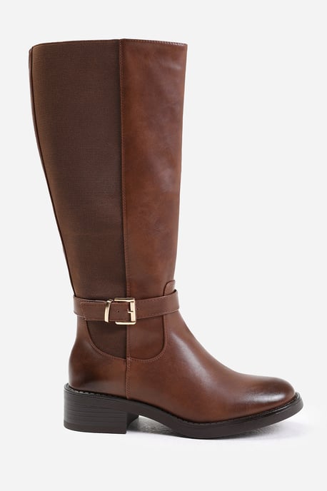 Wheres That From Womens 'Bode' Stretch Wide Calf Knee High Boots With Buckle Detail