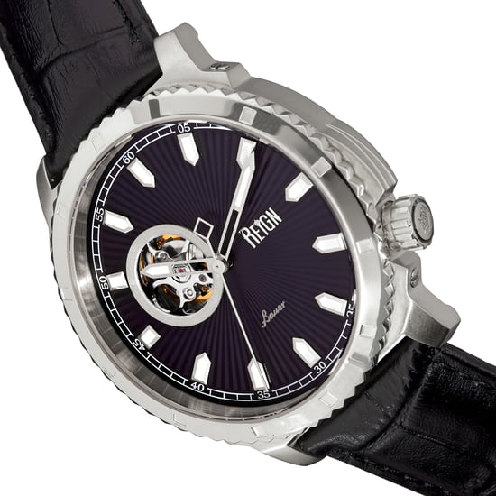 Reign Bauer Automatic Semi-SkeletonLeather-Band Watch