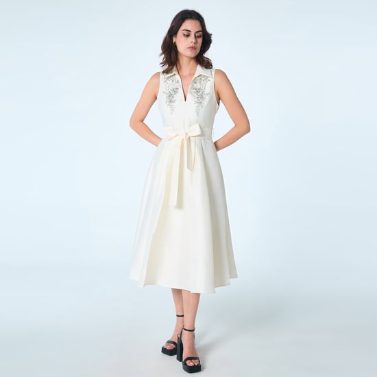 Fit-and-flare cocktailjurk met tafzijde en kralen - Image 1