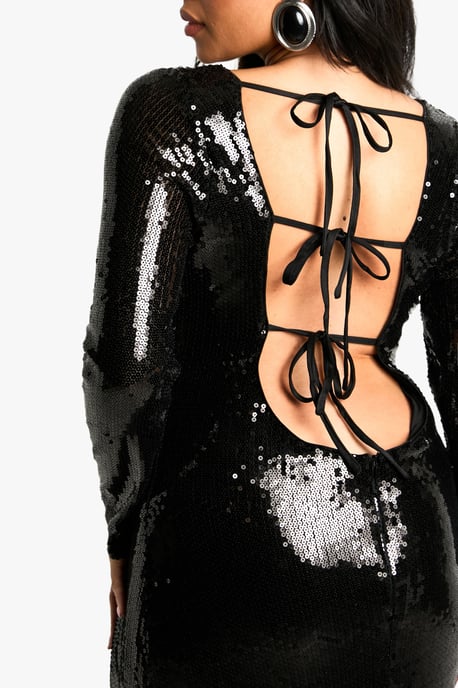 Plus Sequin Tie Back Maxi Column Dress - Image 4