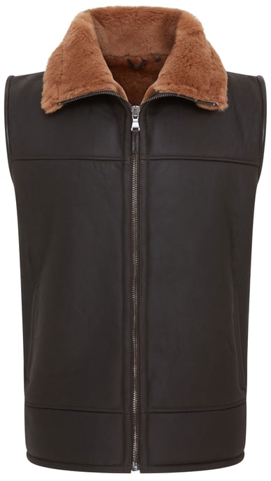 Mens Brown Aviator Shearling Bomber Gilet - Ambler