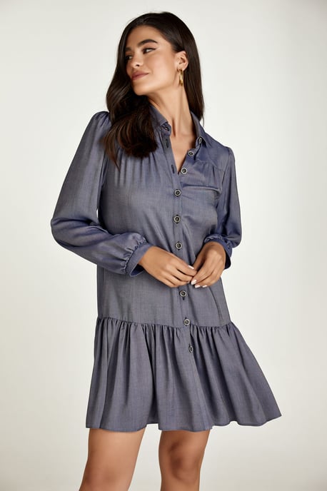 Blauwe denim stijl jurk met knopen - Image 5