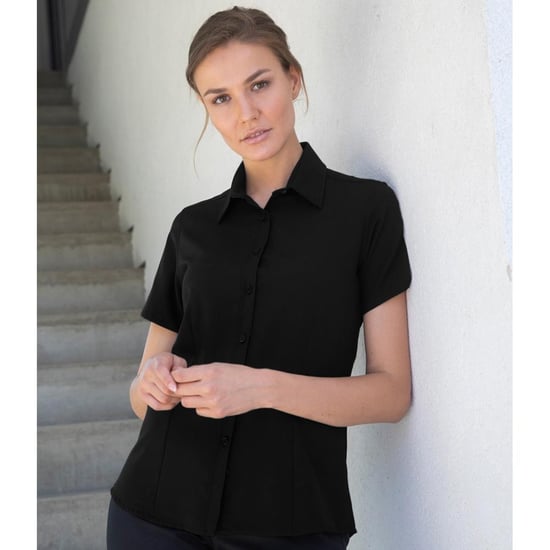 Russell Collection Ladies/Womens Short Sleeve Easy Care Oxford Shirt (Black)