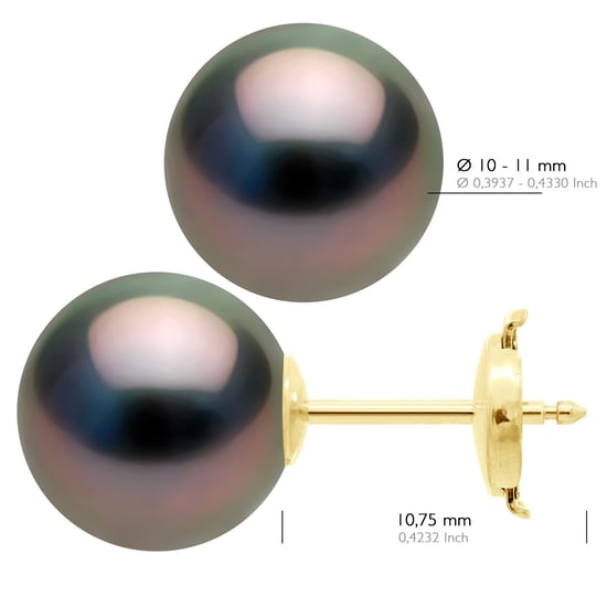 Oorbellen - Geel Goud 375 - Echte Gecultiveerde Tahiti Parel Rond 10-11 mm - Image 2