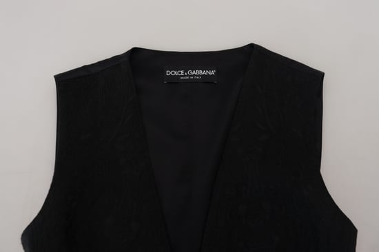 Dolce & Gabbana Dames Zwarte Brokaat Button-Down Mouwloze Vest Top - Image 5