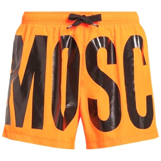 Moschino Brand Print Logo Bright Orange Short Swim Shorts
