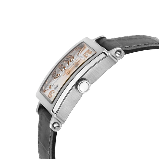 Gevril Ave of Americas Mini Women's Swiss Quartz White MOP Dial Watch, Genuine Charcoal Handmade Leather Watch