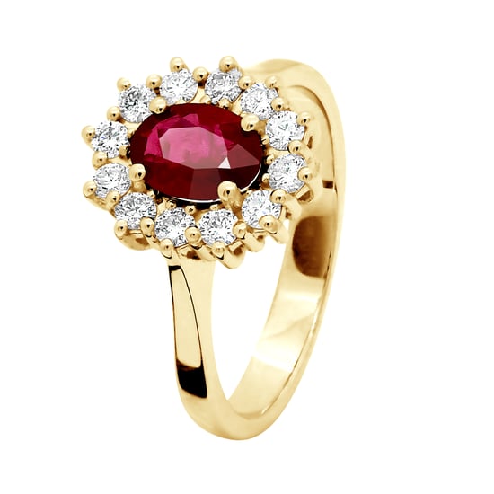 DIADEMA - Ring - Ruby surrounded by Diamonds - Yellow Gold