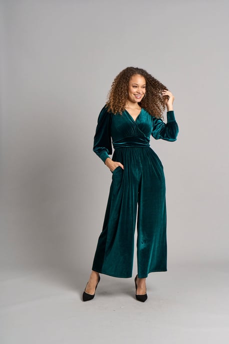Ava Velvet Jumpsuit - Emerald