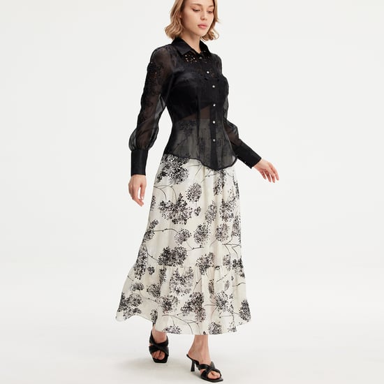 Lange rok met lineaire print en ruches - Image 2