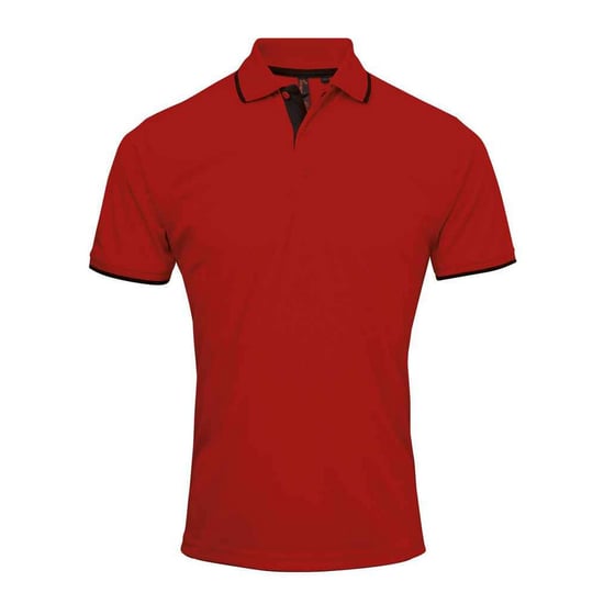 Premier Mens Coolchecker Contrast Pique Polo Shirt (Red/Black)