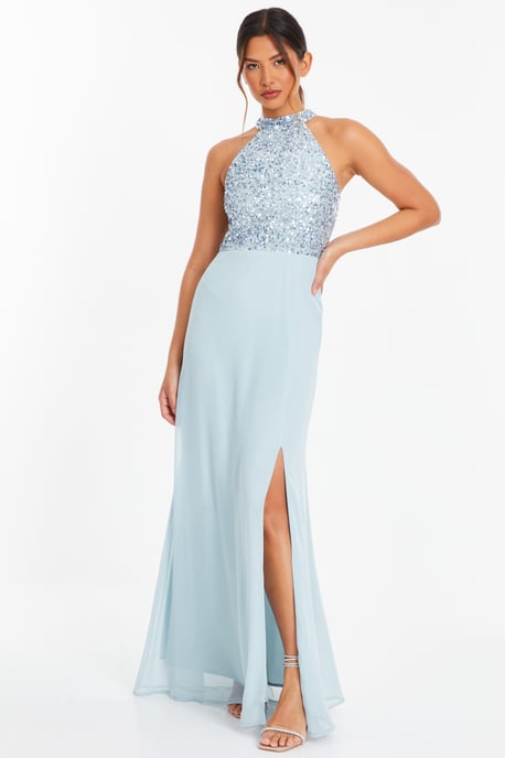Light Blue Embellished Chiffon Maxi Dress - Image 2