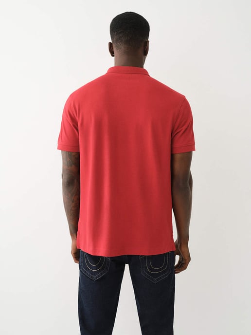 Relaxed Buddha Patch Polo in Red Dahlia