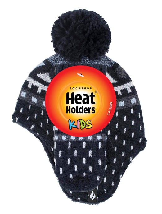 Heat Holders Jongens Nepbont Pom Pom Muts & Wanten - Zwart - Image 2