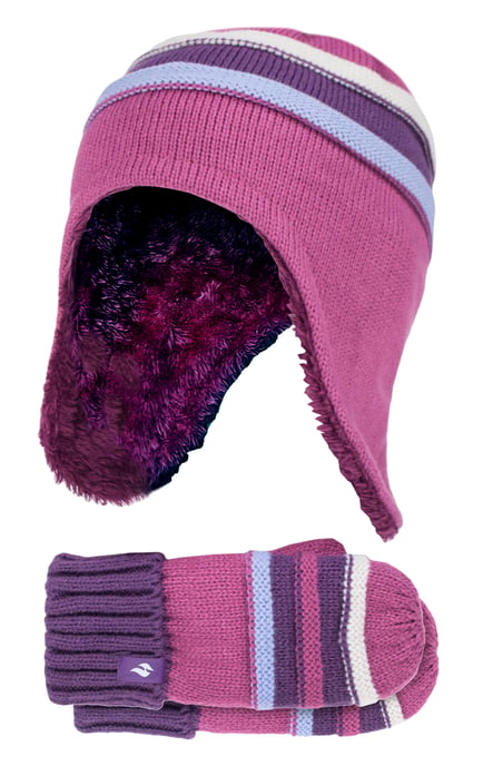 Heat Holders - Pom Pom Muts En Wanten Set Voor Meisjes - Rode Violet - Image 1
