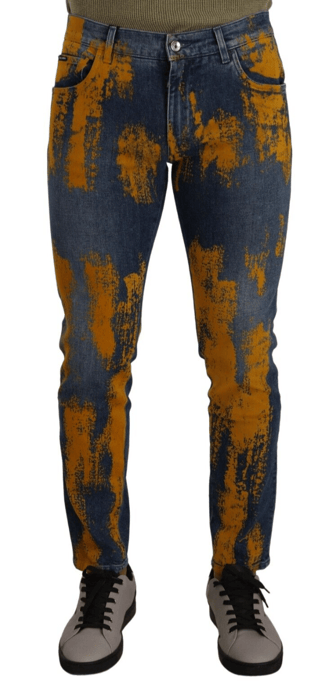 Dolce & Gabbana Blue Yellow Dye Cotton Skinny Men's Denim Jeans