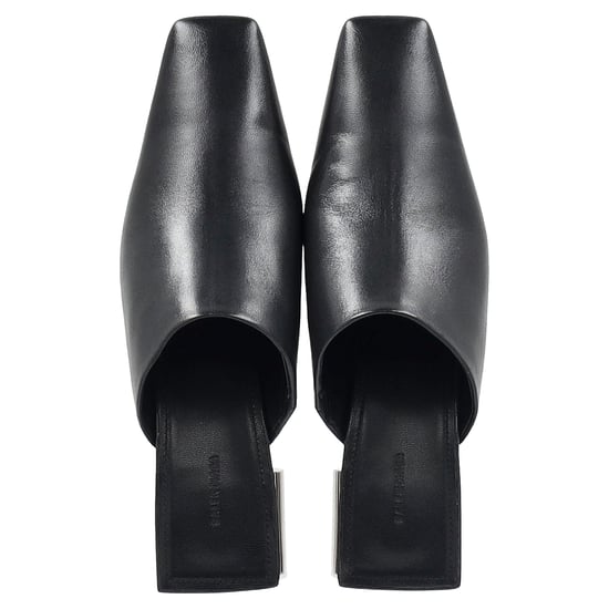 Balenciaga Typo Chrome Hak Slides in Zwart Leer - Image 4