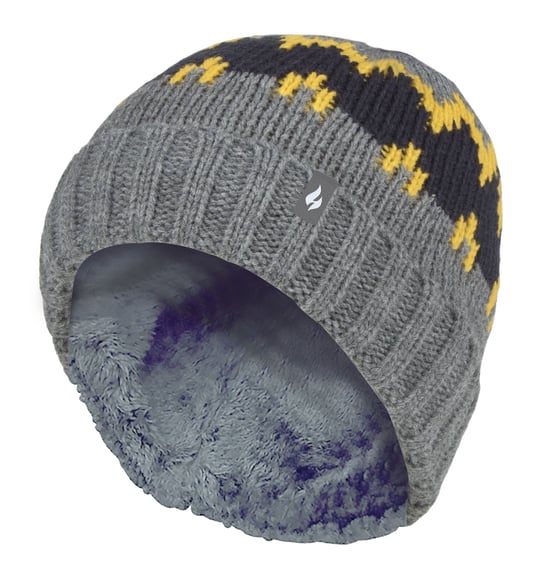 Heat Holders - Geribbelde zachte muts met pom-pom voor jongens - Pebble Melange / goud / marine - Image 1